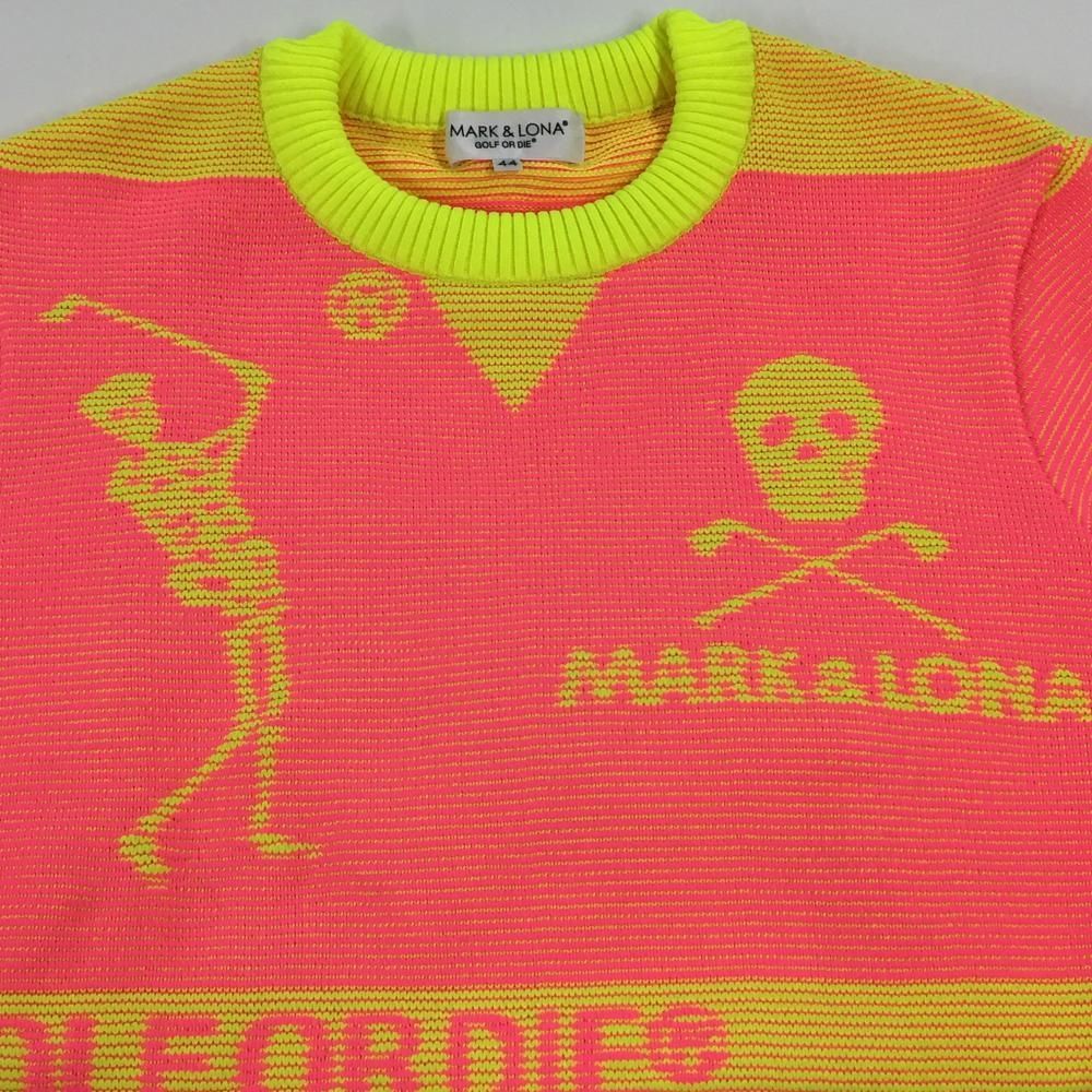超美品】マークアンドロナ セーター 蛍光イエロー×蛍光ピンク スカル