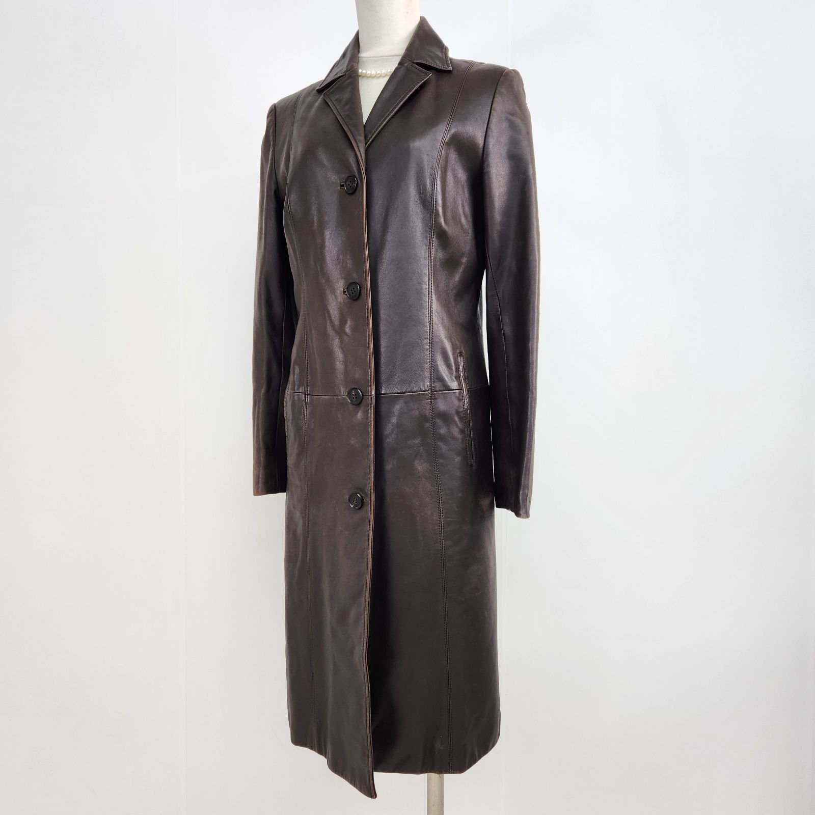 バーバリーロンドン レザーコート ブラウン 羊革 三陽商会 L バーバリーロンドン レザーコート ノバチェック 羊革 三陽商会