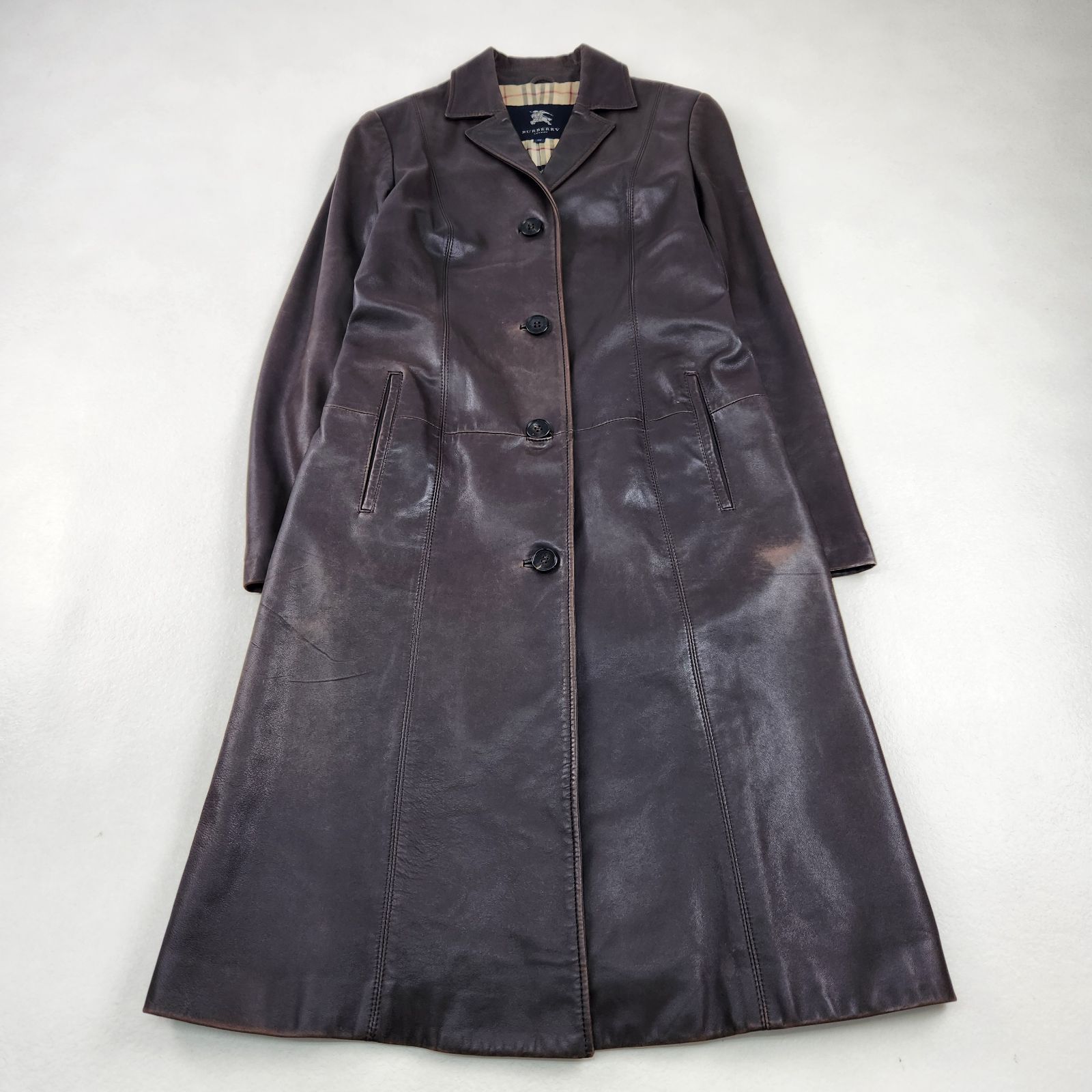 バーバリーロンドン レザーコート ブラウン 羊革 三陽商会 L バーバリーロンドン レザーコート ノバチェック 羊革 三陽商会