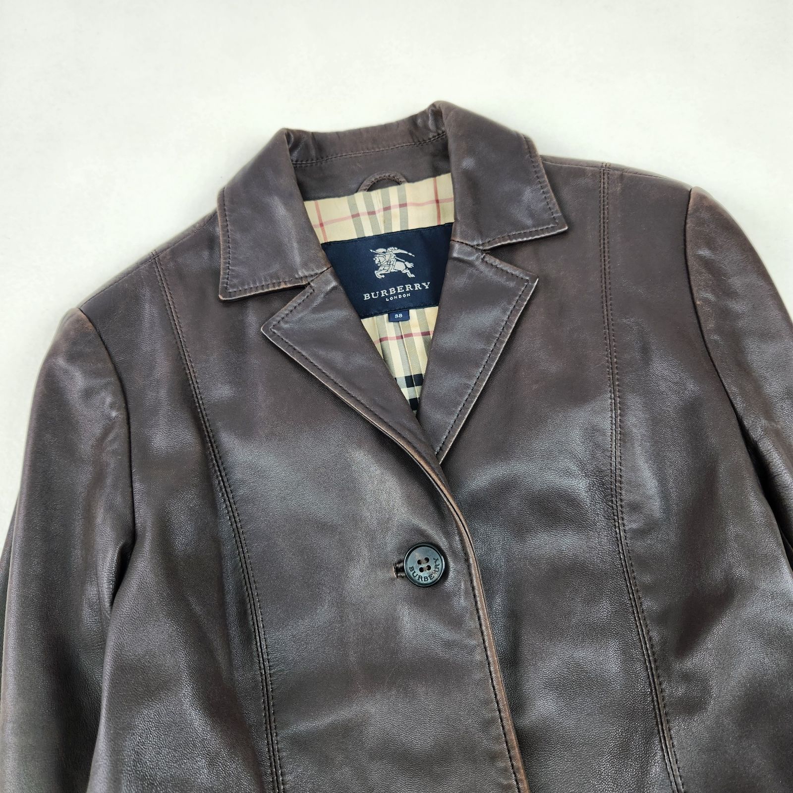 バーバリーロンドン レザーコート ブラウン 羊革 三陽商会 L バーバリーロンドン レザーコート ノバチェック 羊革 三陽商会