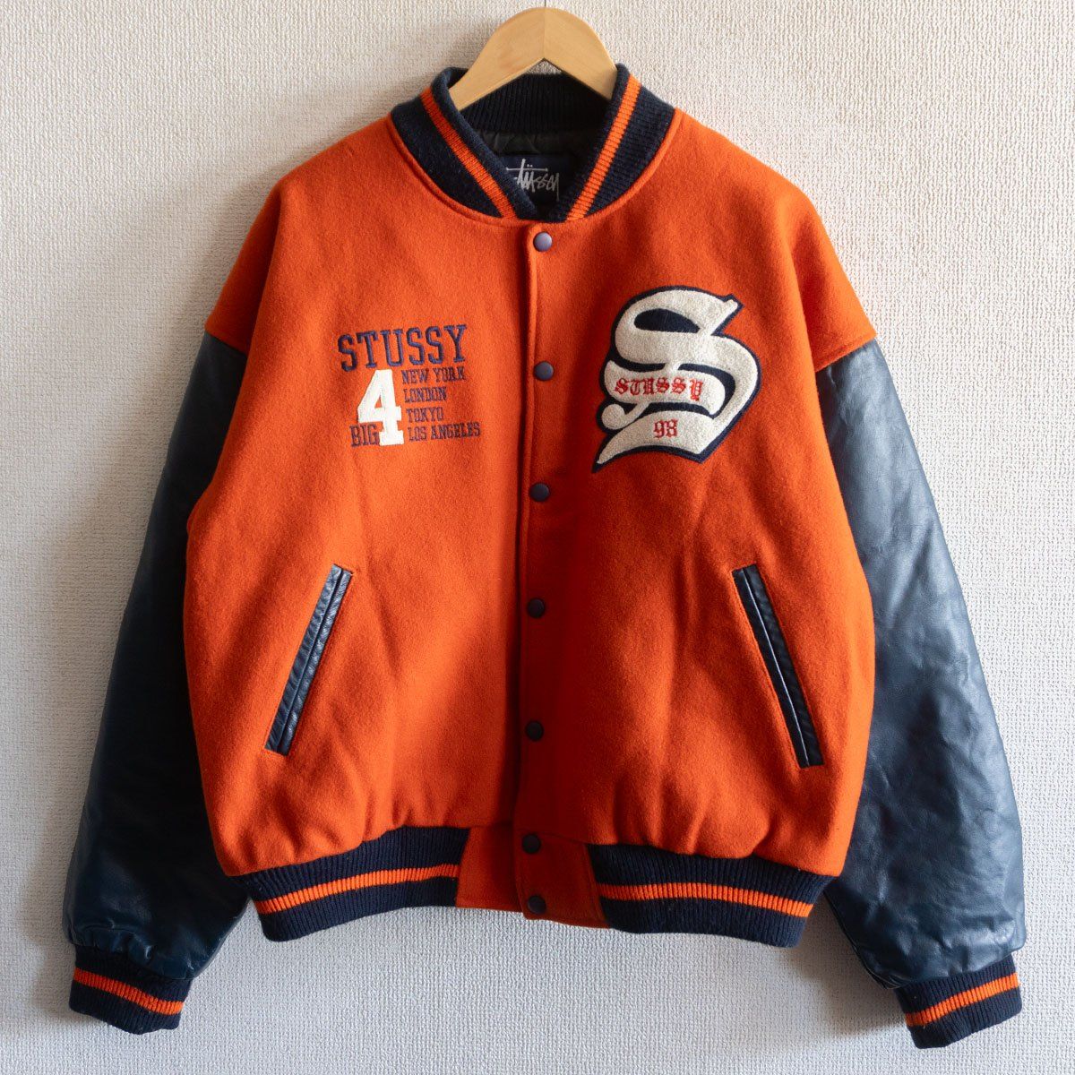 希少】STUSSY【90s BIG4 スタジャン】L オールド ステューシー 古着