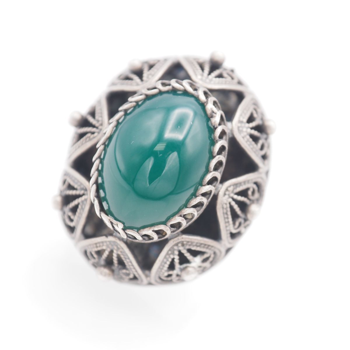 Q071 グリーンアゲート 緑瑪瑙 メノウ ISRAEL REUVEN刻印 リング