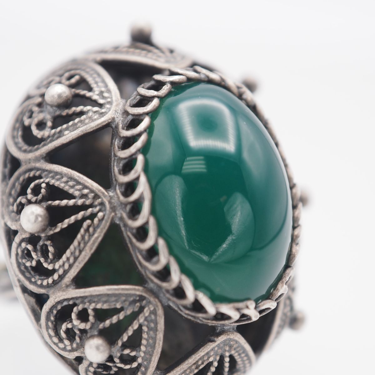 Q071 グリーンアゲート 緑瑪瑙 メノウ ISRAEL REUVEN刻印 リング