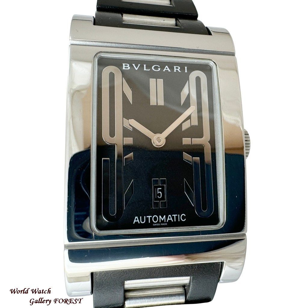 ブルガリ レッタンゴロ RT45S 革ベルト 自動巻き ブラック メンズ 腕時計 ブルガリ レッタンゴロ RT45S 革ベルト レザー 自動巻き 白 メンズ