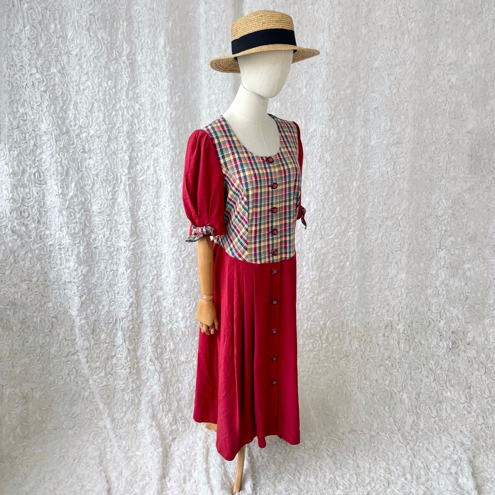 ユーロヴィンテージ ヨーロッパ古着 チェック切替 チロルワンピース M
