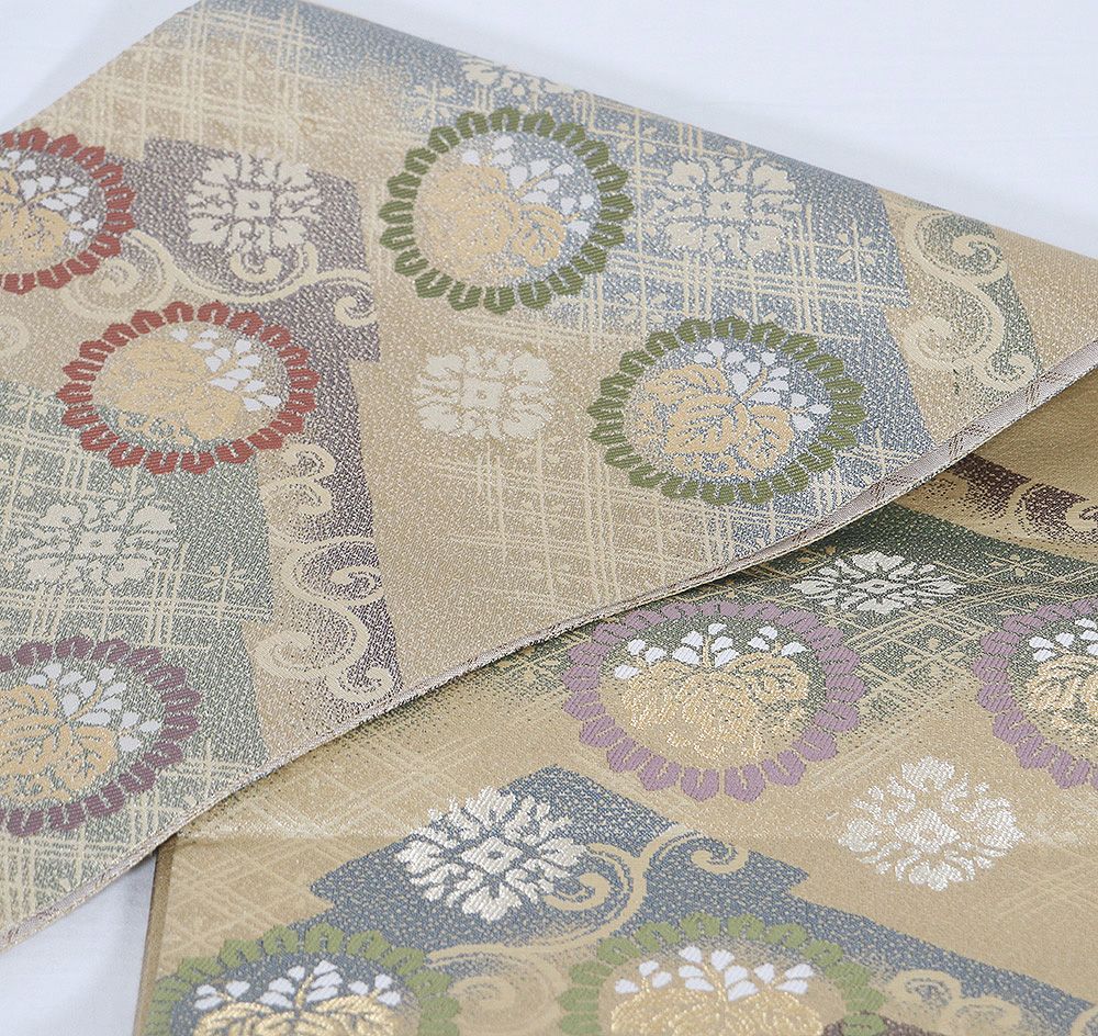 坂東三津五郎 袋帯 六通柄 正絹 源氏香 吹き寄せ 春秋 桜 未使用 イ