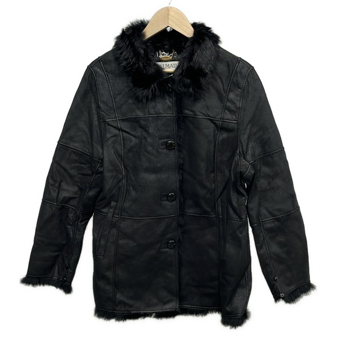 BALMAIN リバーシブル ジャケット 絹100% ラビットファー 黒 11号 BALMAIN(バルマン) コート サイズ11 M レディース - 黒 長袖/ラビット