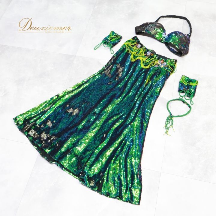 ベリーダンス オリエンタル 衣装 上下セット グリーン系 ベラ Bella 