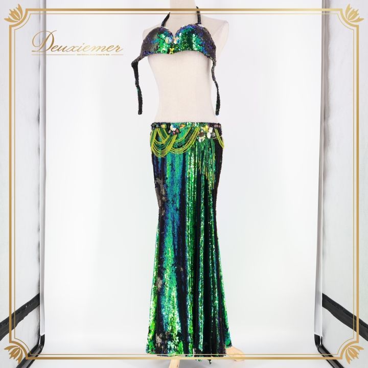 ベリーダンス オリエンタル 衣装 上下セット グリーン系 ベラ Bella