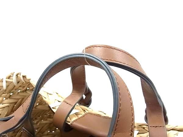 ■新品同様■ ANYA HINDMARCH アニヤハインドマーチ Eyes バスケットスモール ストロー×レザー ハンドバッグ ブラウン系 FX0624 □新品同様□ ANYA HINDMARCH アニヤハインドマーチ Eyes バスケット