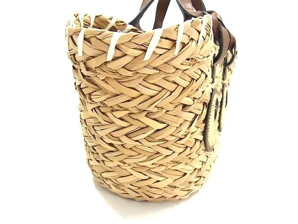 ■新品同様■ ANYA HINDMARCH アニヤハインドマーチ Eyes バスケットスモール ストロー×レザー ハンドバッグ ブラウン系 FX0624 □新品同様□ ANYA HINDMARCH アニヤハインドマーチ Eyes バスケット