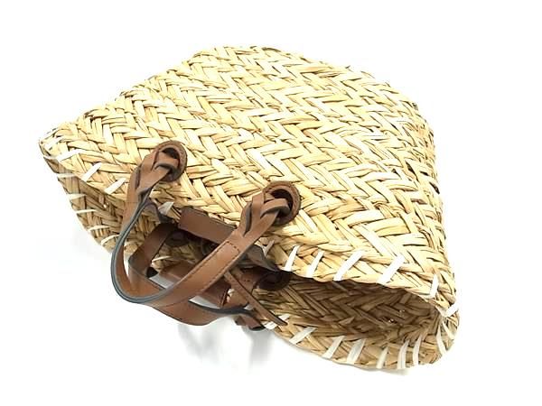 ■新品同様■ ANYA HINDMARCH アニヤハインドマーチ Eyes バスケットスモール ストロー×レザー ハンドバッグ ブラウン系 FX0624 □新品同様□ ANYA HINDMARCH アニヤハインドマーチ Eyes バスケット