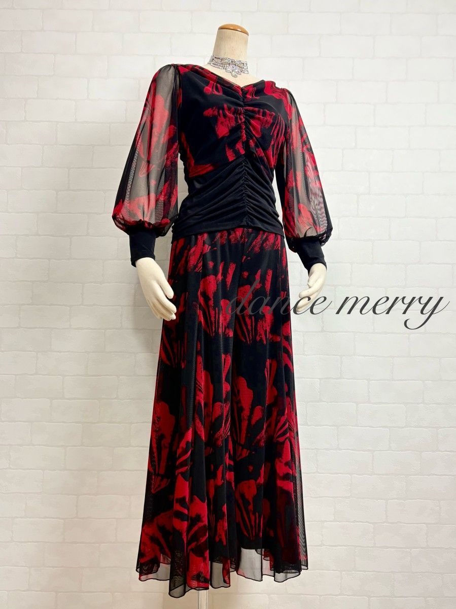 新品 社交ダンス パンツ ツーピース セットアップ 黒 赤 レッスン