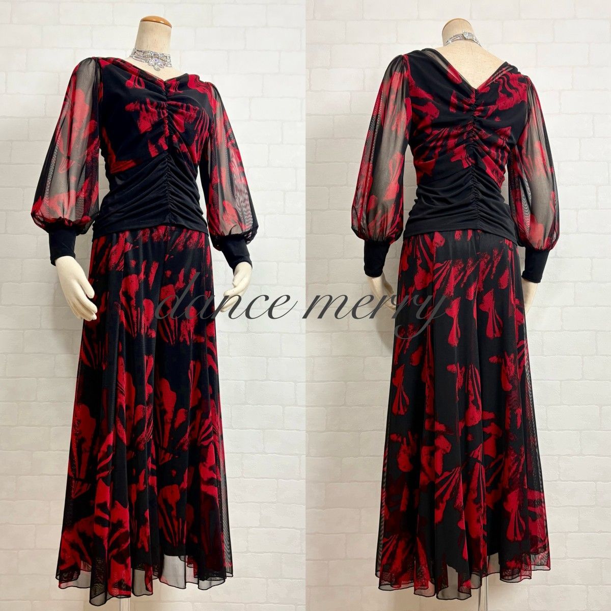 新品 社交ダンス パンツ ツーピース セットアップ 黒 赤 レッスン