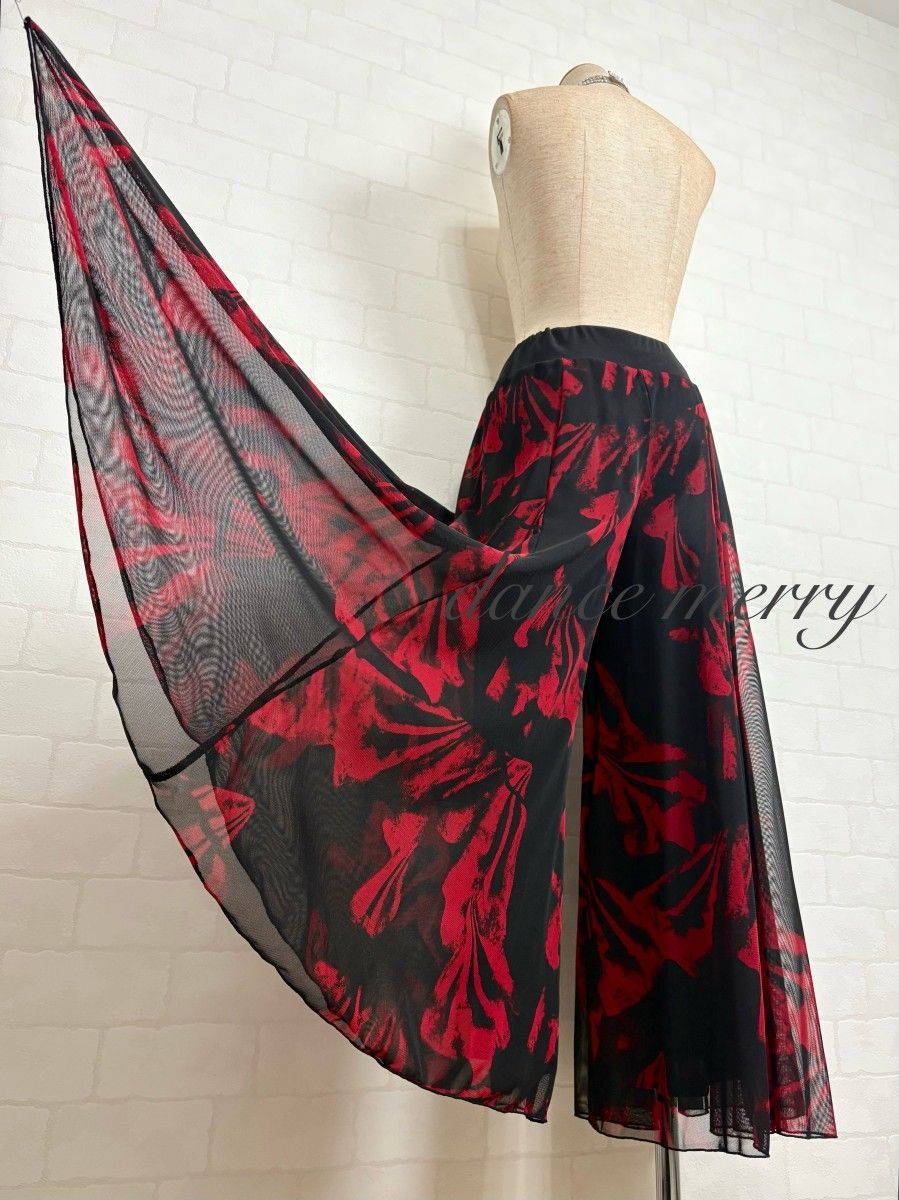 新品 社交ダンス パンツ ツーピース セットアップ 黒 赤 レッスン