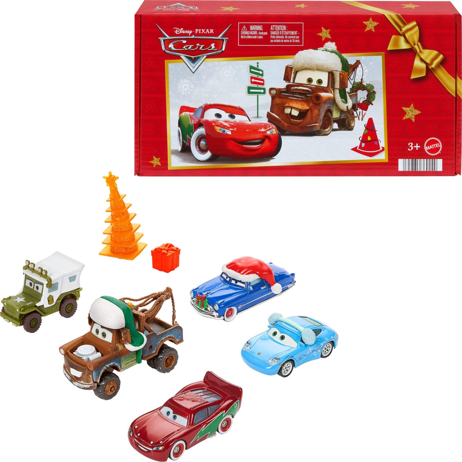 Mattel マテル ディズニー - ピクサー カーズ おもちゃ マルチパック 冬をテーマにした車両 セット ホリデーホットショット ライトニングマックィーン プラスチックアクセサリー