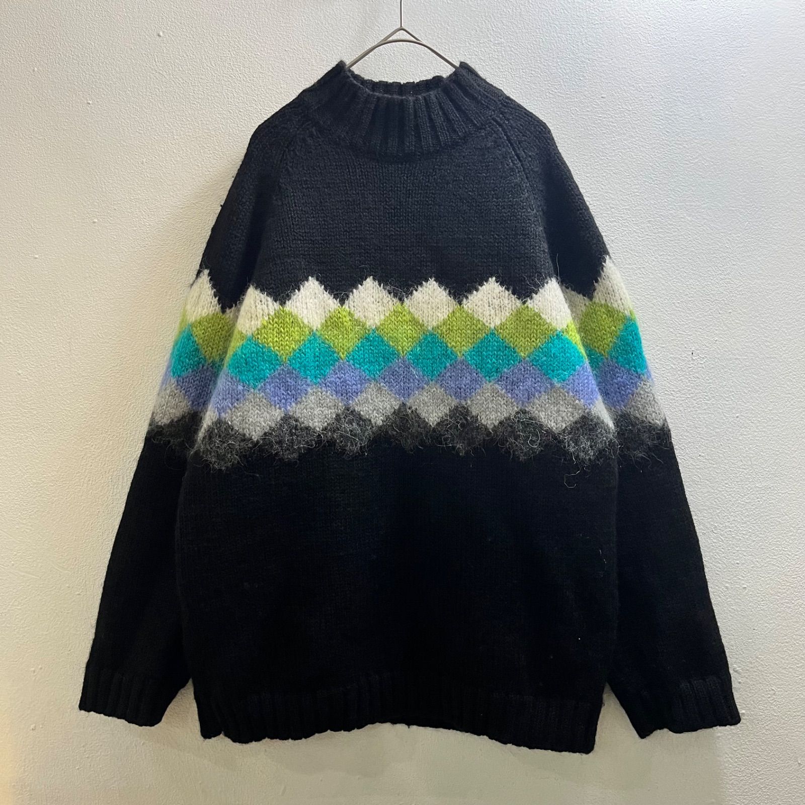 USA 90s モヘアニット シャギーニット ダイヤ アーガイル 系 アメリカ