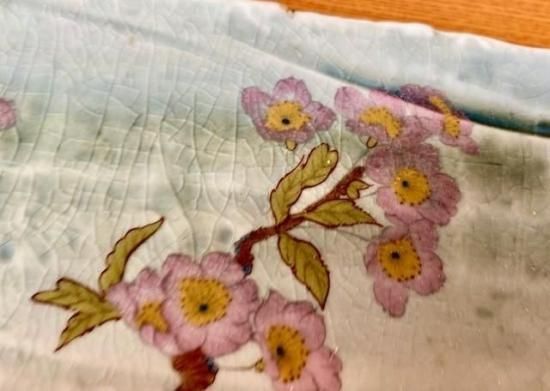 九谷焼 お皿 長皿 料亭風 ソメイヨシノ＆しだれ桜 裏絵