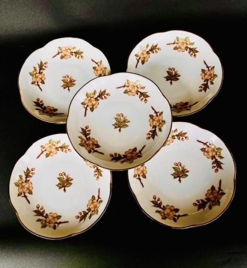 九谷焼 小皿 皿揃え しだれ桜 4寸梅型 裏絵