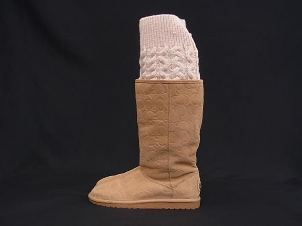 COACH コーチ Q3129 シグネチャー スエード×ニット ムートン ロング