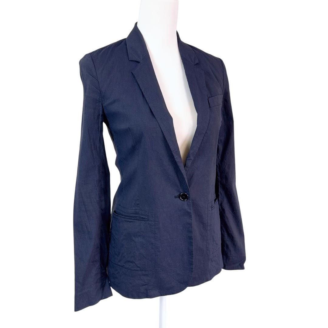 美品】theory 麻混リネンテーラードジャケット ワンボタン 0 ネイビー