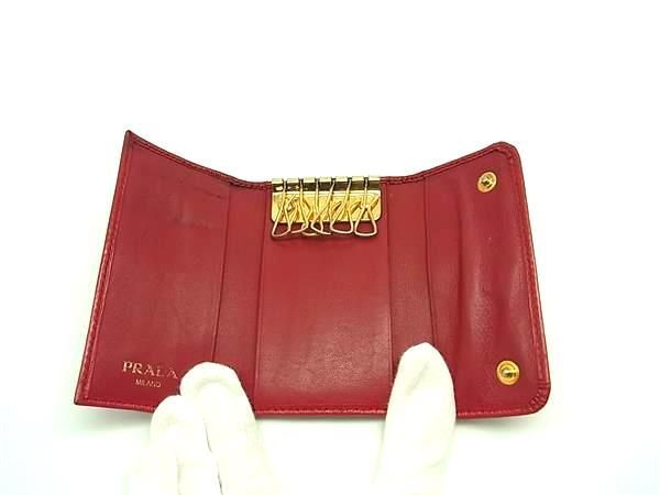 新品未使用 PRADA プラダ キーケース 6連 鍵入れ オレンジ✖レッド 赤 PRADA - PRADA(プラダ) キーケース - レッド 6連フック/リボン レザー