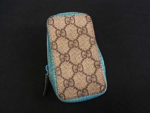 GUCCI グッチ 115262 GGスプリーム PVC×レザー シガレットケース タバコケース 小物入れ ブラウン系×ライトブルー系 DL1617
