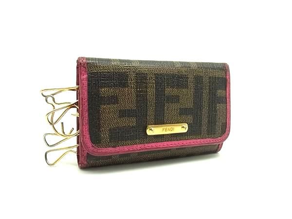 FENDI フェンディ ズッカ柄 PVC×レザー 6連 キーケース 鍵入れ