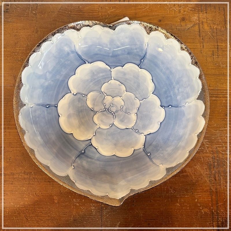 有田焼 プラチナ牡丹 文山窯 7寸 りんご皿 約23cm 深皿 変形皿