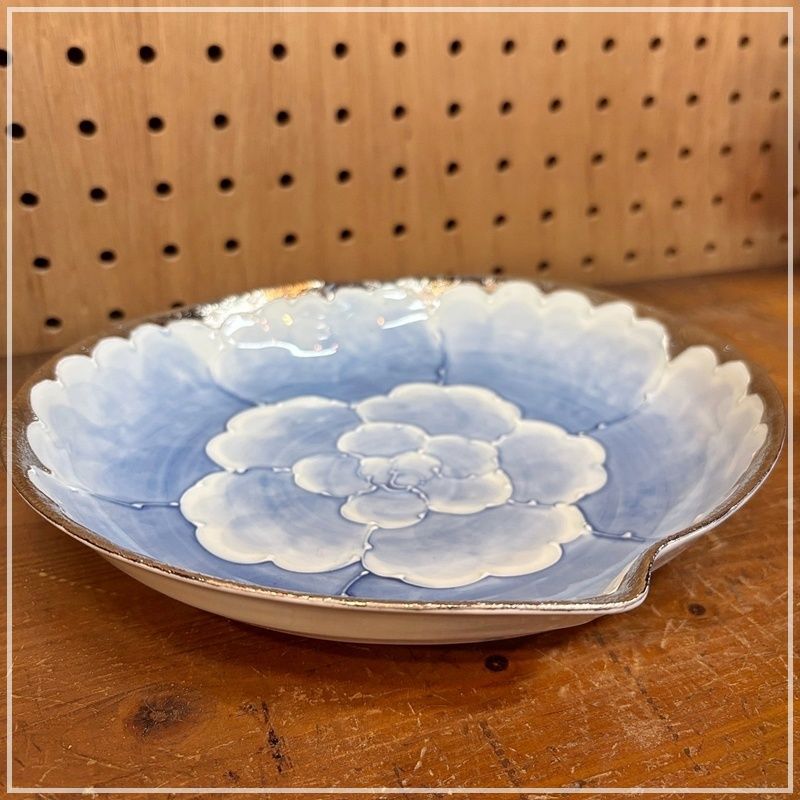 有田焼 プラチナ牡丹 文山窯 7寸 りんご皿 約23cm 深皿 変形皿