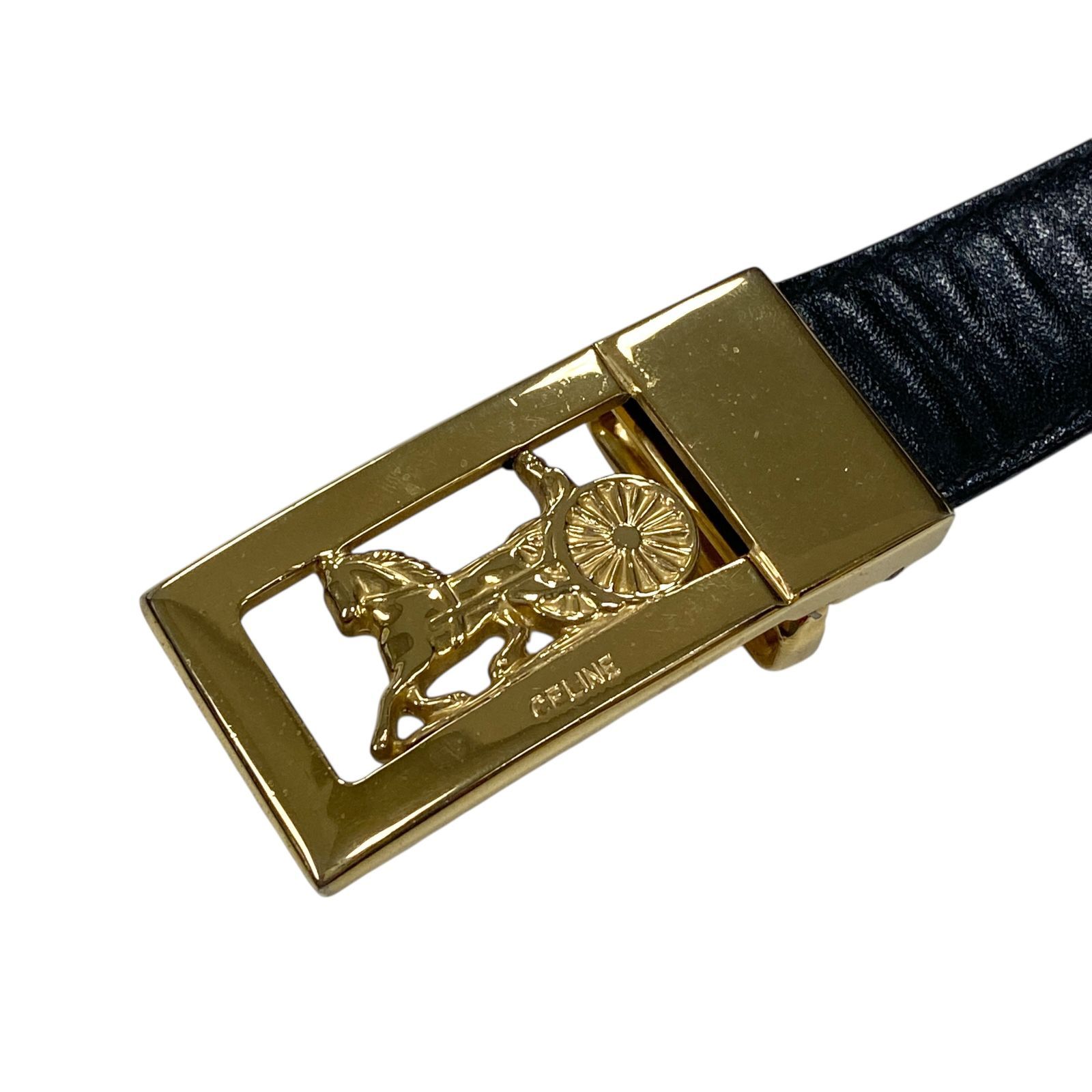 希少 良品 CELINE セリーヌ 馬車金具 レザーベルト ブラック 本革