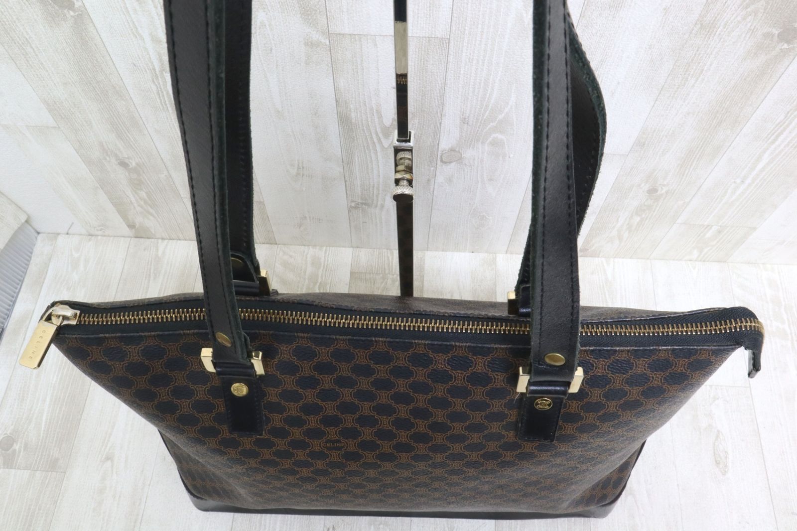 CELINE セリーヌ マカダム柄 PVC レザー トートバッグ ブラック