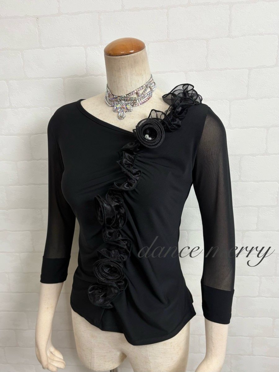 新品 社交ダンス トップス 黒 豪華 レッスン パーティ ワルツ 3395
