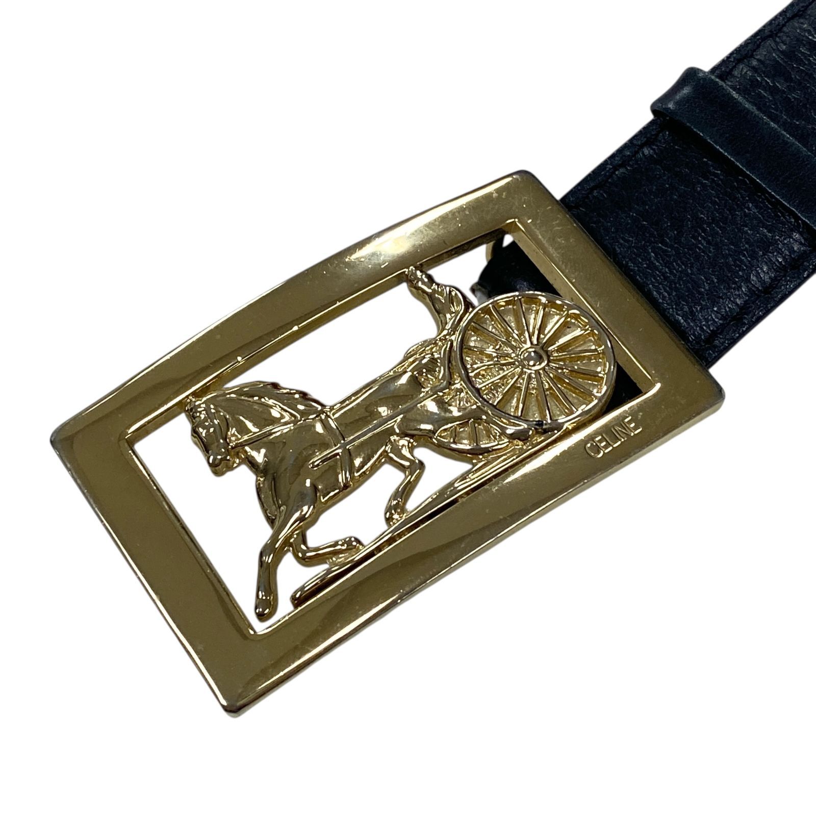 希少 良品 CELINE セリーヌ 馬車金具 レザーベルト ブラック サイズ65