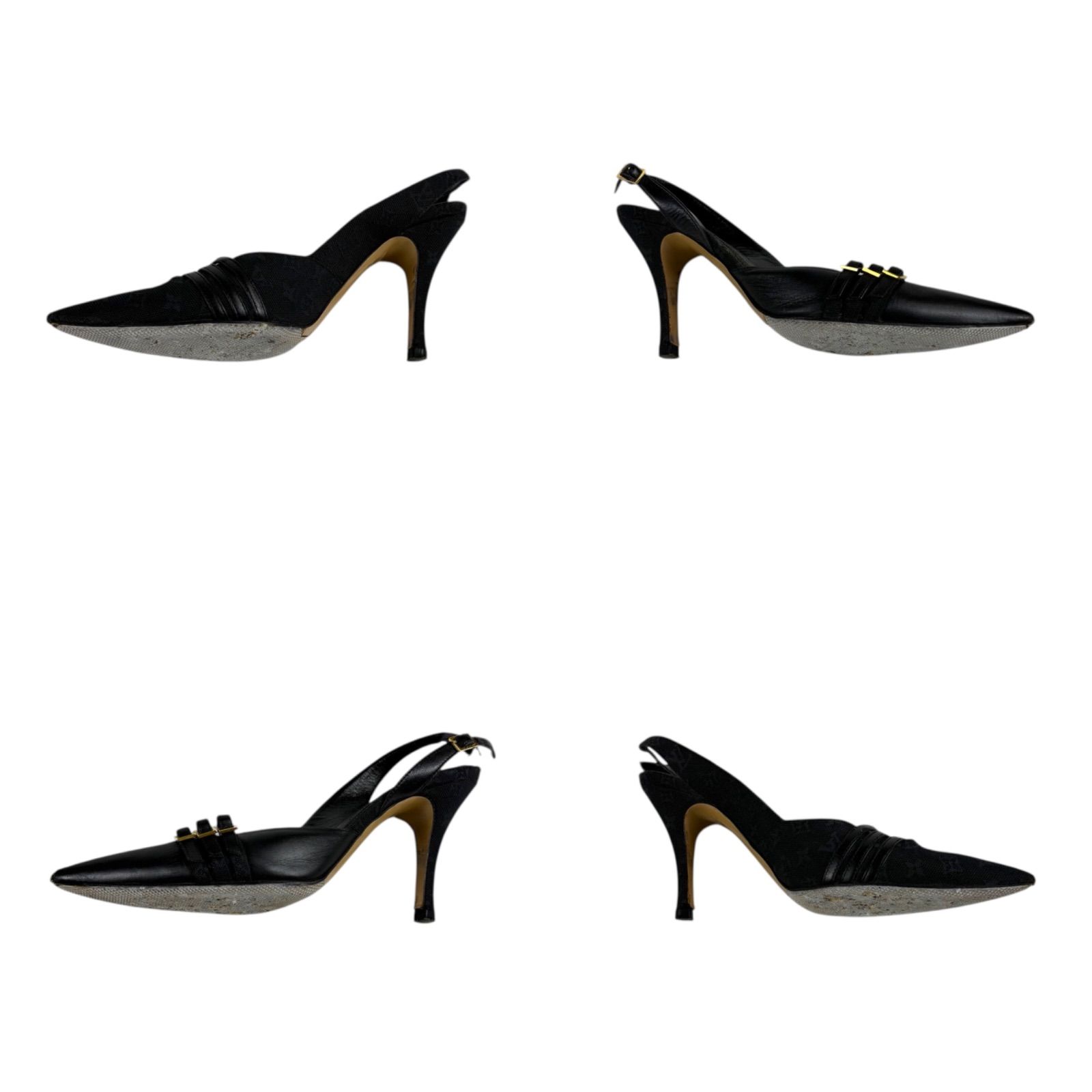 ルイ・ヴィトン 黒 ハイヒール ポインテッドトゥ　38 LOUIS VUITTON ルイヴィトン モノグラムミニ ポインテッドトゥ