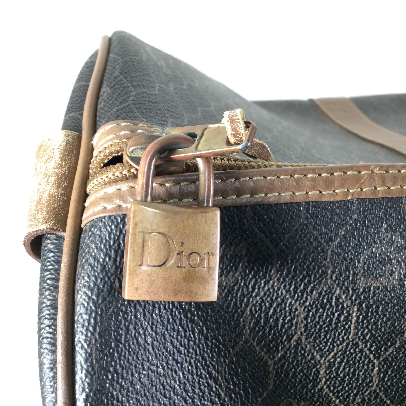 ディオール ハニカム柄 レザー ボストンバッグ ハンドバッグ 旅行かばん グレー Christian Dior クリスチャンディオール ボストンバッグ ハニカム柄