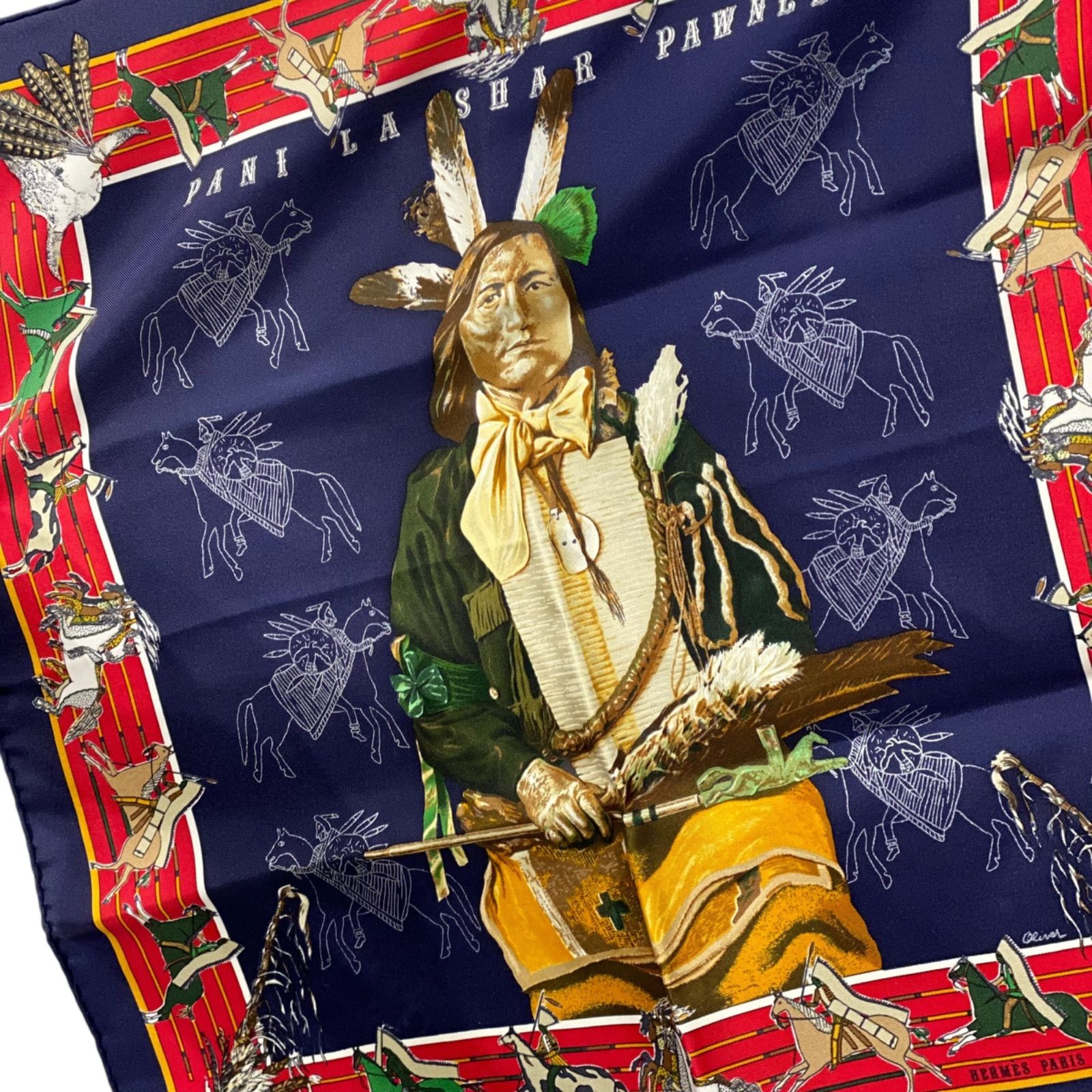 エルメス カレ45 PANI LA SHAR PAWNEE シルクスカーフ パウニー族の