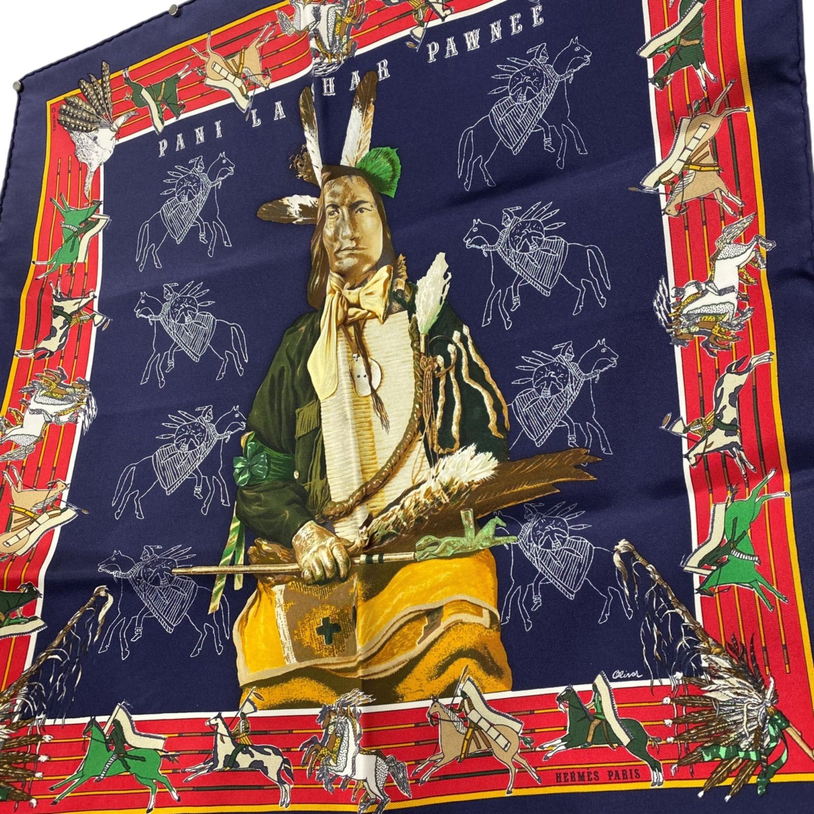 ◇エルメス◇プチカレ/カレ45/ガヴロッシュ/パウニー族の首長/希少品/レア エルメス カレ45 PANI LA SHAR PAWNEE シルクスカーフ パウニー族の