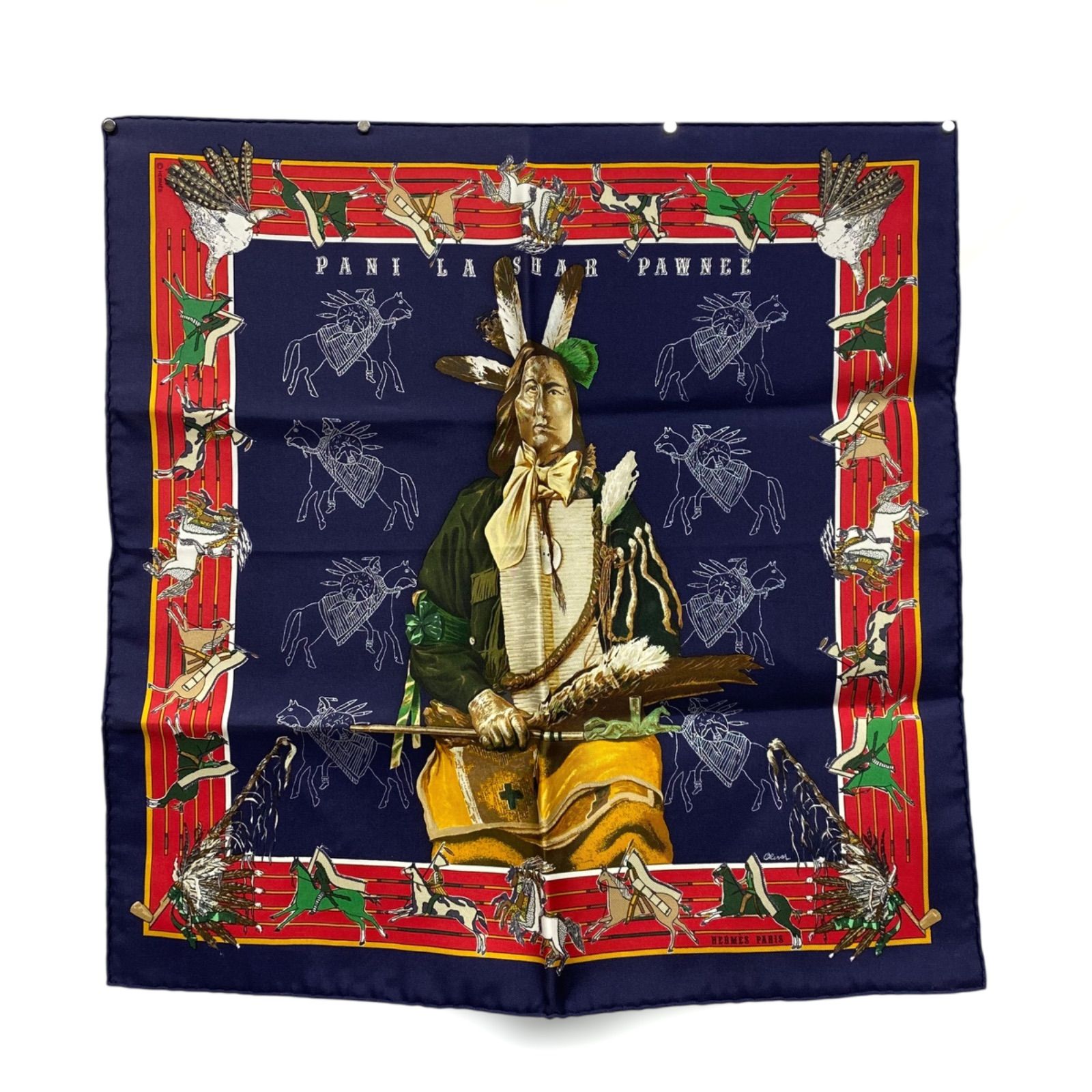 エルメス カレ45 PANI LA SHAR PAWNEE シルクスカーフ パウニー族の