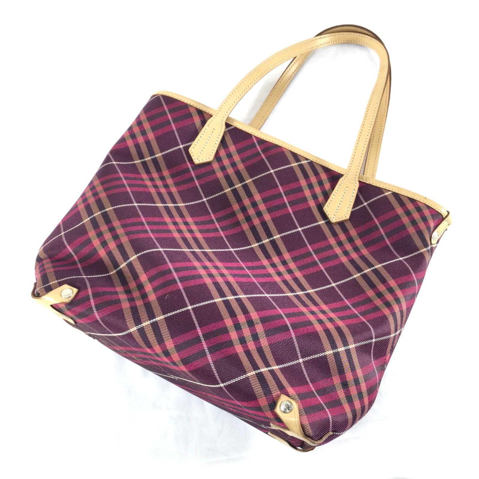 BURBERRYBLUE LABELノバチェックトートバッグバーバリーボルドー色