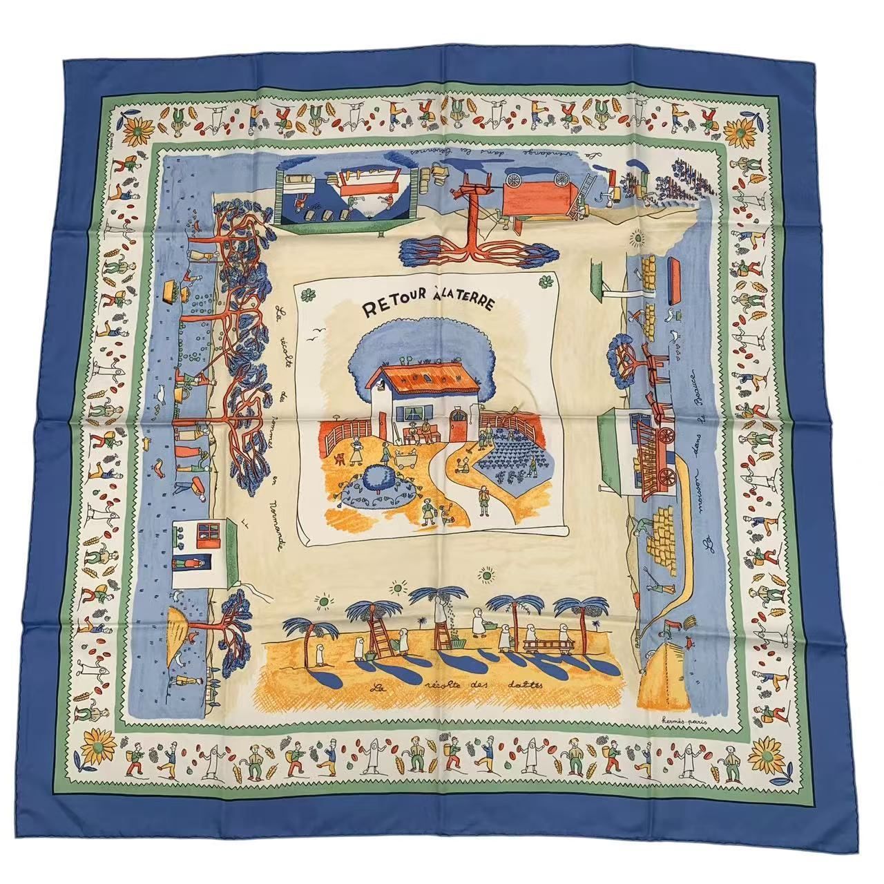 新品同様 HERMES エルメス スカーフ カレ90 RE TOUR A LA TERRE 故郷に 