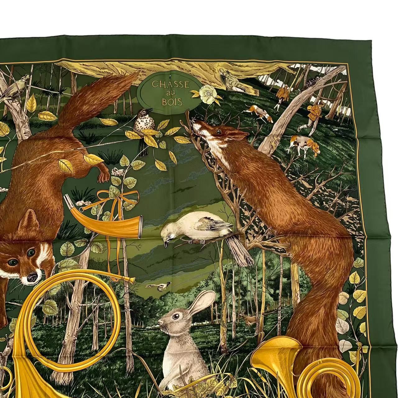 極美品 HERMES エルメス スカーフ シルク カレ90 CHASSE au BOIS 森の