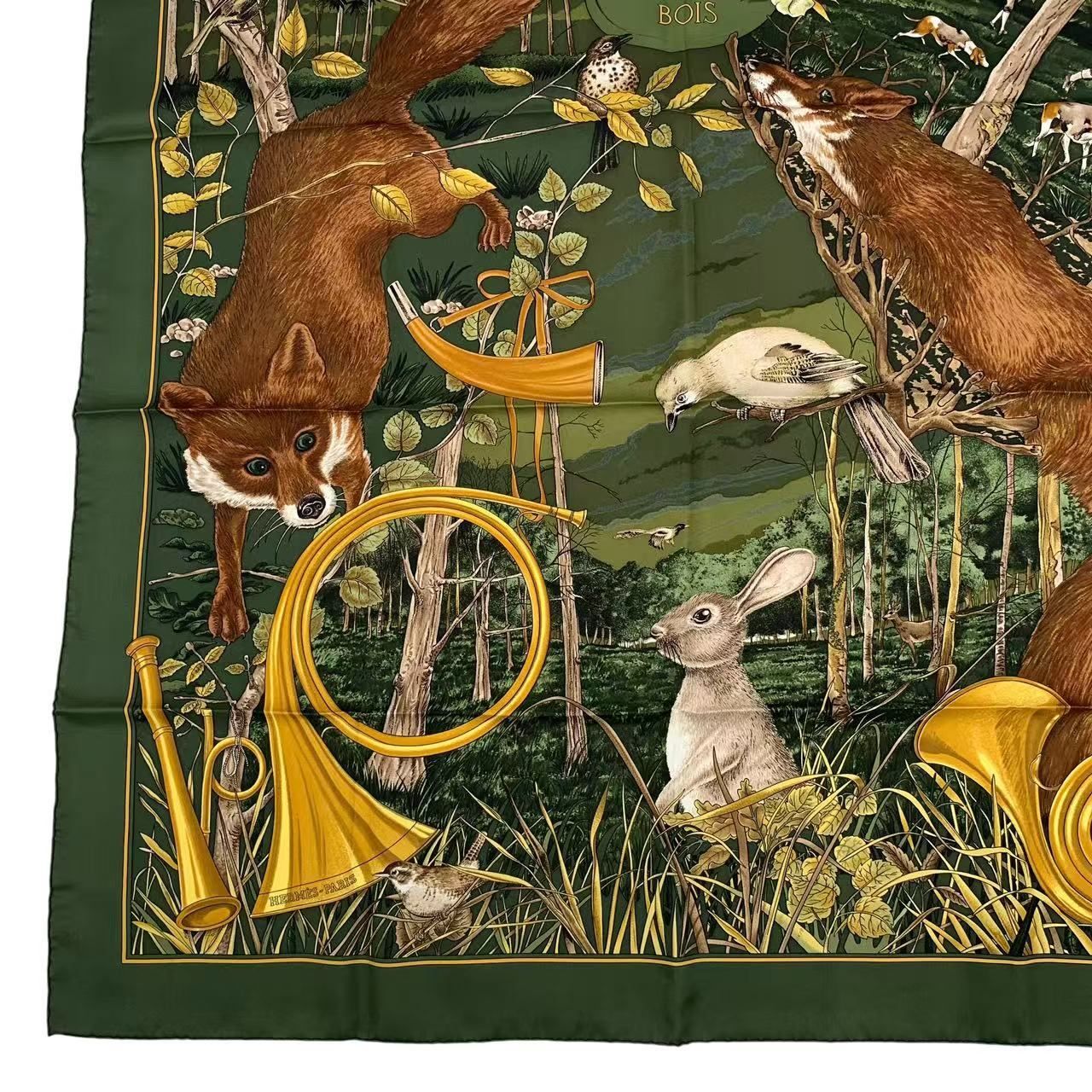 極美品 HERMES エルメス スカーフ シルク カレ90 CHASSE au BOIS 森の