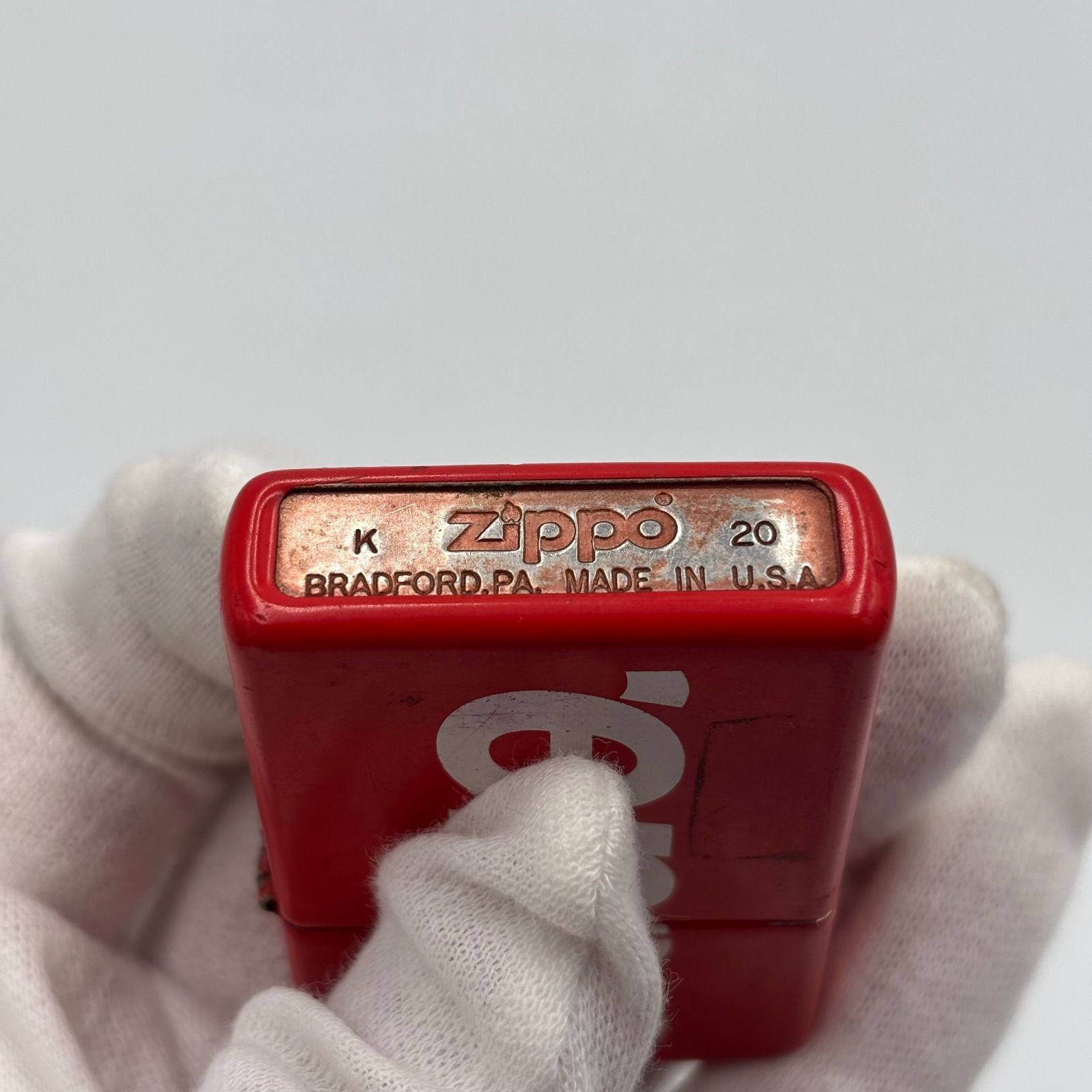 □Supreme ロゴデザイン Zippo オイルライター USA製 レッドカラー