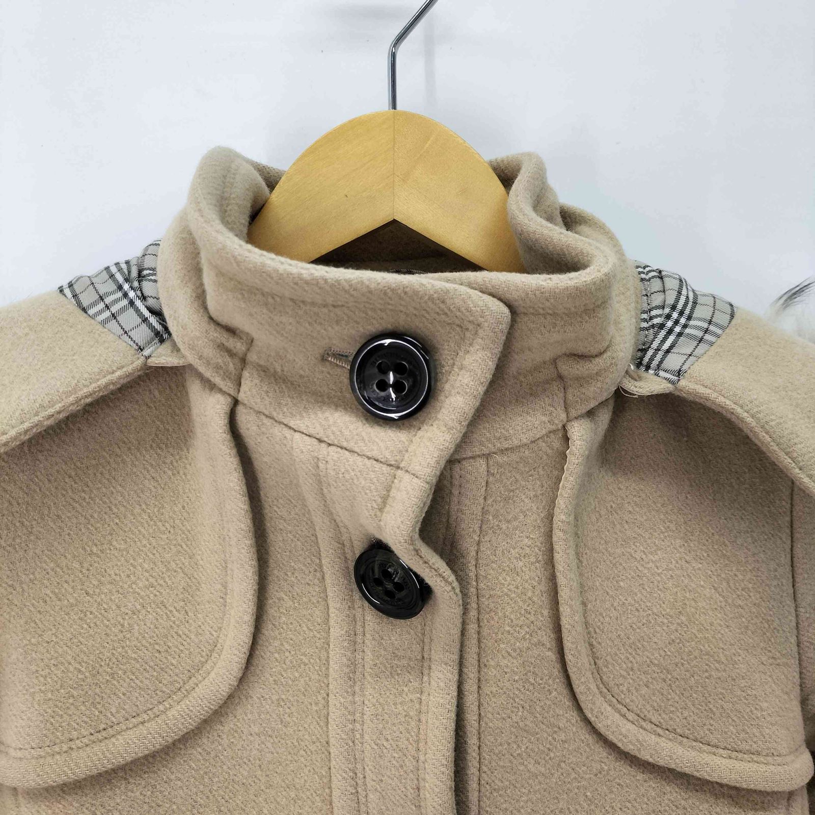 バーバリー ブルーレーベル ロングコート キャメル チェック裏地 ウール混 40 バーバリー ブルーレーベル ロングコート キャメル チェック裏地