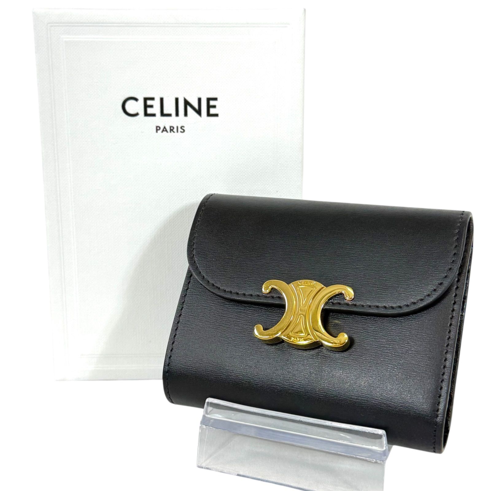 箱付き セリーヌ コンパクトウォレット 財布 トリオンフ フラップ 金具