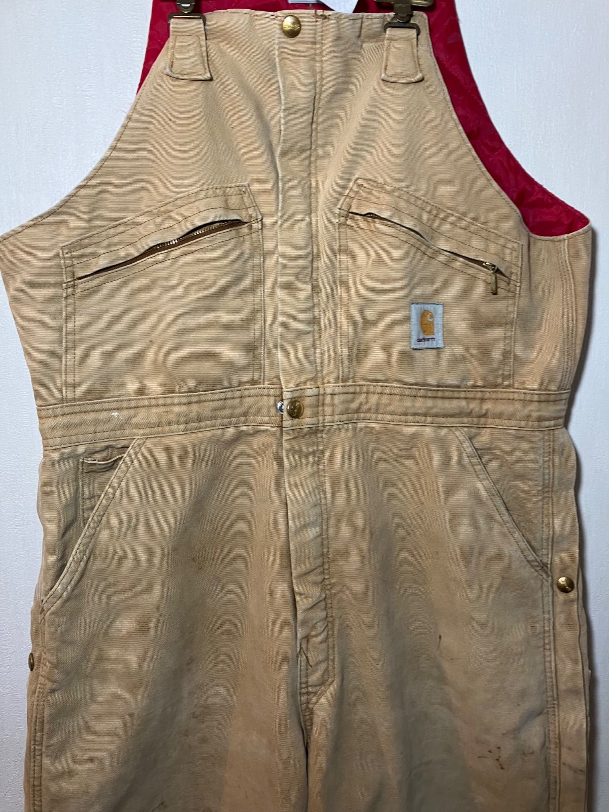 カーハート オーバーオール ダック地 ダブルニー 裏地キルティング