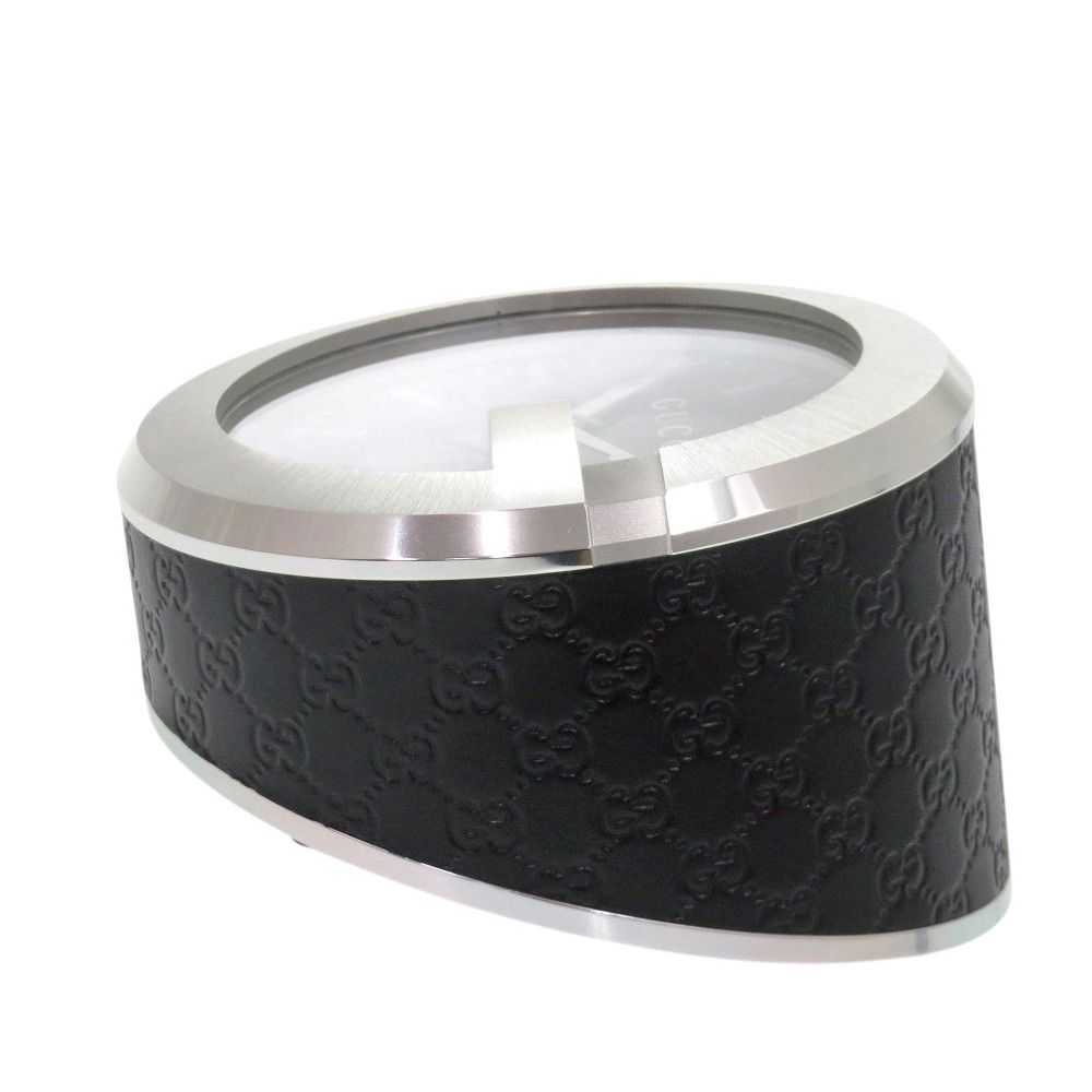 新品同様 グッチ テーブルクロック 210 ブラック SS レザー 黒文字盤