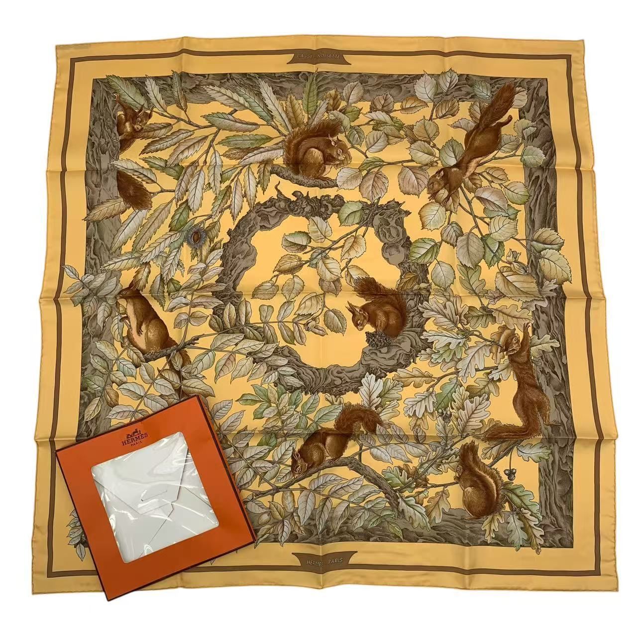 新品同様 HERMES エルメス カレ90 シルク スカーフ CASSE NOISETTE