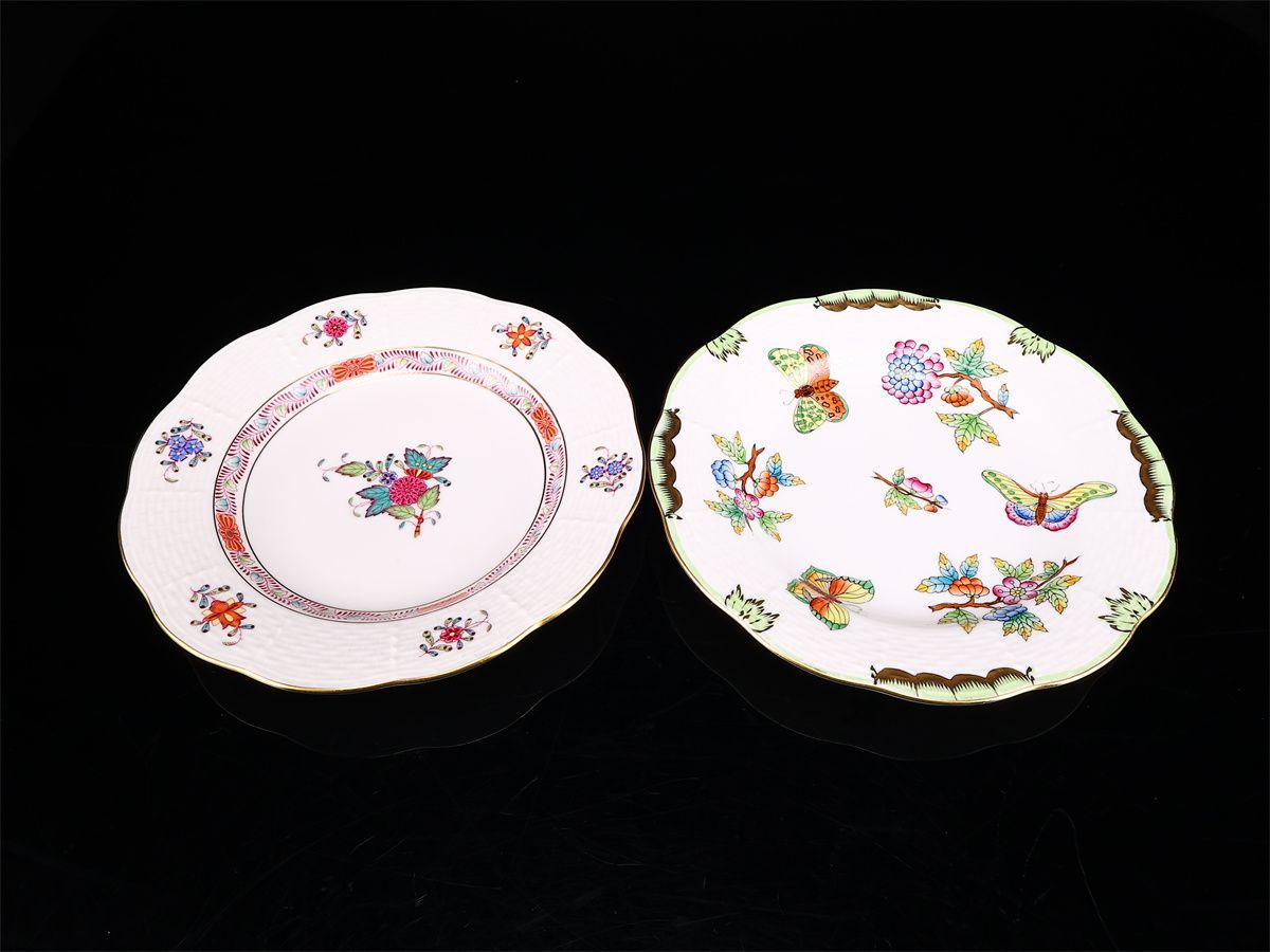 Herend 【ヘレンド】 ヴィクトリアブーケ プレート 二種 2点 径16.5